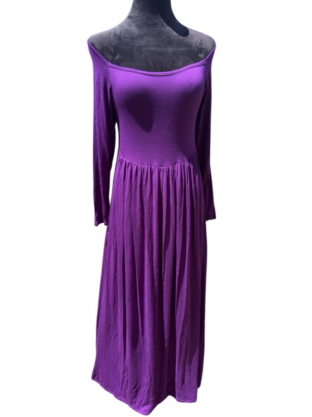 NWT 24seven Comfort Apparel Purple Maxi Dress L Empire Waist Long Sleeve Boho - Picture 2 of 12